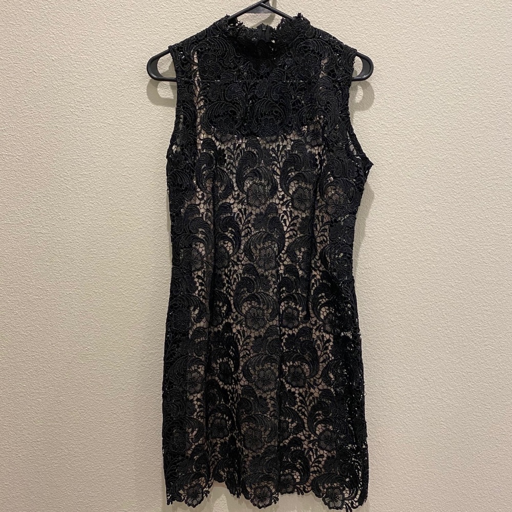 Black lace dress with champagne slip by Gracia